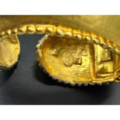 Les Bernard VO Vogue Vintage Signed Hammered Gold Cuff Bracelet Rhinestones