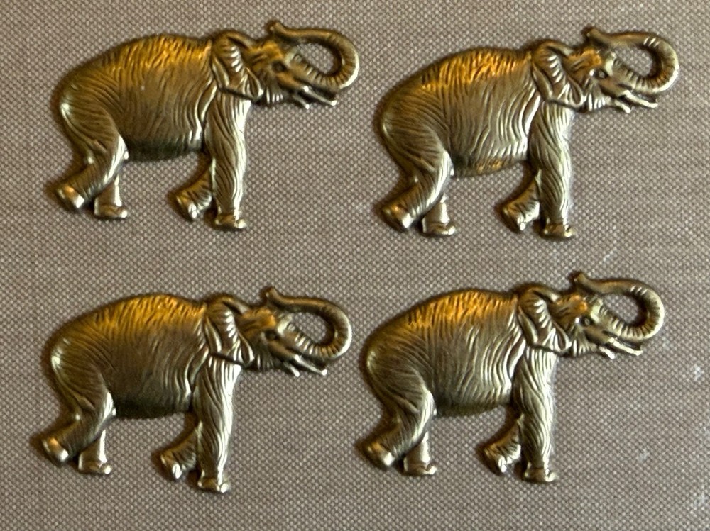 Vintage Brass Elephant Stampings 1.75” High Relief Safari Animal Jewelry Finding