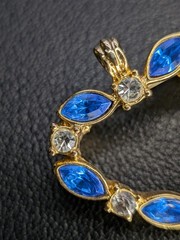 Vintage Gold Tone Heart Shaped Pendant – Blue and Clear Gemstones