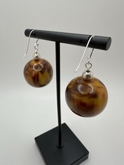 New Sterling Silver Antique Marbled Amber Bakelite Dangle Earrings 4.5cm JB23