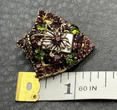 VTG Gold Tone Brooch Purple Faux Amethyst Faux Peridot Rhinestone Crystal Pin
