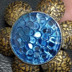 Vintage/Antique Flower Brooch Blue Glass C Clasp Brass. 8325