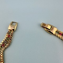 Vintage Rhinestone Bracelet Gold Tone Cup Chain Pastel Color Prong Set Stones 7″