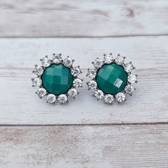Vintage Earrings for Pierced Ears Statement Clear Gem & Green 7/8″