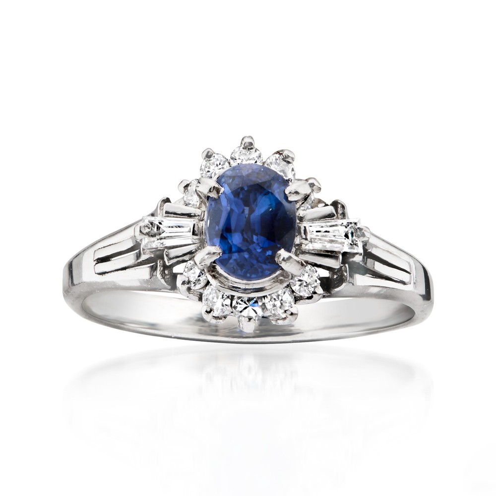 Vint Sapphire Rng w Diamonds in Platinum Size 5.75