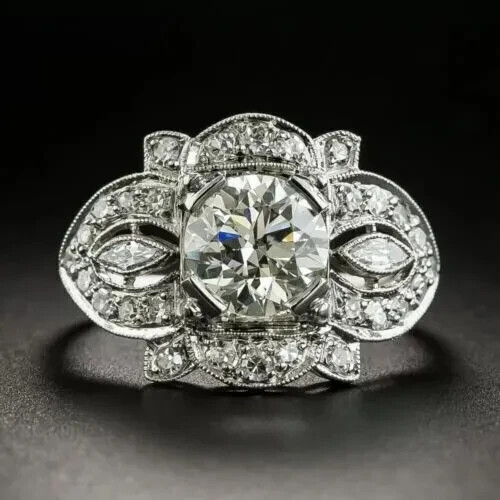 Vintage Style 2.0 Ct Round Shape Lab Created Diamond Engagement Ring 925 Silver