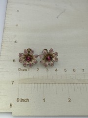 Vintage B.N. Signed Gold Tone Pink Enamel Pink Rhinestone Screw Back Earrings