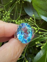 VINTAGE LARGE OVAL CUT BLUE TOPAZ SOLITAIRE RING 925 STERLING SILVER STATEMENT