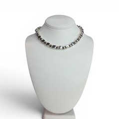 ​Heavy VTG Sterling Silver Geometric Cube Block Sphere Toggle Collar Necklace 16