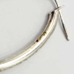 Oval Hoop with Rope Wire Twist Bottom Silver Tone Italy Vintage Earrings