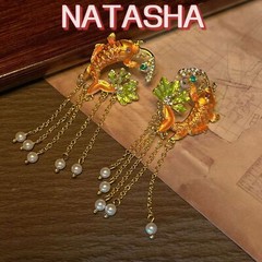 New Chinese Retro Koi Pearl Tassel Earrings Creative Long Earrings