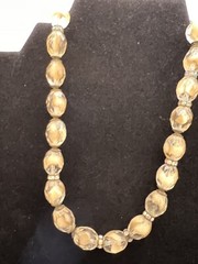 Vintage Beaded Choker Necklace Clear Tan Beads Rhinestones Glamorous Jewelry
