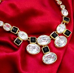 VTG RUNWAY MONET BLACK RHINESTONE HEADLIGHT OVAL CRYSTAL NECKLACE GP YSL ERA