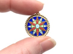Vintage 18k Gold French Plique A Jour Enamel Stained Glass Notre Dame Pendant