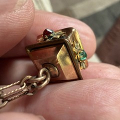 Victorian RARE 9.64g Gold Fill 3” FOB Paste Stone Dog Head Rose GF 26” Necklace