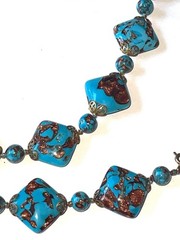 VTG Made In Italy Venetian Glass Turquoise Blue Aventurine 3-Piece Jewelry Set –