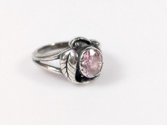 Vtg Sterling Silver 925 Art Nouveau Style Pink Solitaire Stone Ring Size 5.25