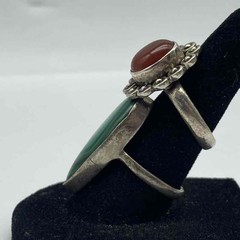 Sterling Silver 925 Malachite and Red Stone Ring Set Size 8 Vintage Style