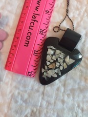Lot Of 3 Vintage Necklaces Lucite Mica inside Bakelite? Pearl Metal paint mosiac