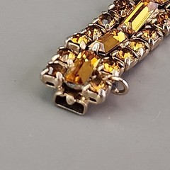 Vintage Rhinestone Bracelet Orange Glass Tennis Safety Chain Gold Tone 6.5″