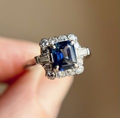 Vintage Retro ~1ct Sapphire & Diamond Platinum Engagement Ring Sz 5 5.7g Estate