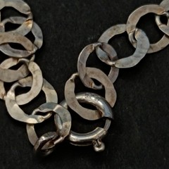 Sterling Silver Chain Necklace Handmade Flatt Hammered Rolo Unique Collar VTG