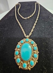 Vtg nickel silver bell pendant w Silvertone Chain Necklace 29″ Southwest Native