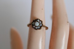 Vtg 10K Yellow Gold & Fire Opal Floral Cluster Ladies Estate Ring, 2.25g -S: 5.5
