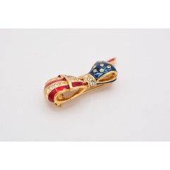 Carolee Vintage American Flag Bow Pin Brooch Pave Crystal Gold Signed 80s BinAP