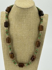 Earthy Necklace Natural Stone Acrylic Beads Brown Green Choker 22 Inch