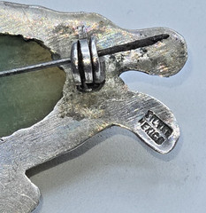 Vintage Early 1930s Mexican Sterling Silver Penguin Stone Belly Brooch Mexico