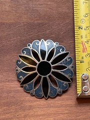 Vintage M. Ocampo Taxco Mexico Sterling Silver 925 Flower Brooch Pendant Inlay