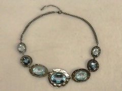 23″ Vintage Silver Tone, Faceted Aquamarine Segmented Fashion Necklace JWL-860