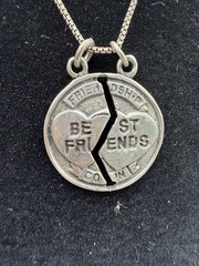 Best Friends Heartbreak Vintage 925 Sterling Silver Pendant 16” AGI Italy JB