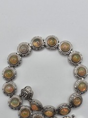 Vintage 925 Sterling Silver Natural Opal Beaded Bezel Link Bracelet 7″