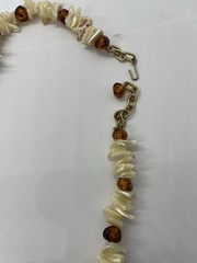 Lot 2 Pc Vtg Chunky Necklaces Blue Silver & White & Shell w Faux Amber Nuggets