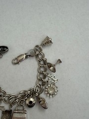 Vintage 925 Sterling Silver 14 Charms Bracelet Lobster Clasp See Pics 36g B8