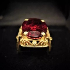 4.28CT Art Deco Genuine Garnet Vintage Art Deco Wedding 14K Yellow Gold FN Ring