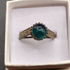 Antique Teal Glass Cabochon Ring Vintage Size 8
