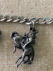 Vintage Sterling Silver Western Cowboy Charm Bracelet with 6 Charms