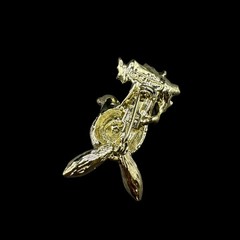 Vintage Gold Tone Reindeer Brooch Pin Christmas Holly Rhinestone