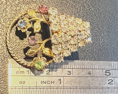 VINTAGE Basket of Rhinestone Flowers Brooch Gold Tone Lapel Pin Uranium Glow 60s