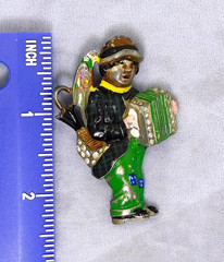 Vintage 1930’s Organ Grinder Enamel Pot Metal Rhinestone Brooch Parrot Umbrella