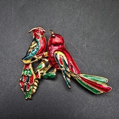 Red Colorful Enamel Pair of Birds Brooch Animal Costume Jewelry
