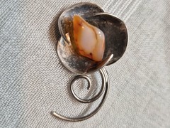 M STERLING MODERNIST 925 STERLING SILVER & Carnelian Agate BROOCH