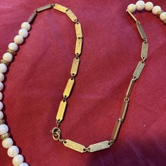 Agate/Quartz? Brass Vintage Necklace 33in