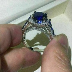 3.50Ct Round Cut Sapphire & Lab Created Diamond 14K White Gold FN Wedding Ring
