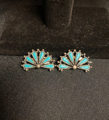 NYT Signed Native American Faux Turquoise Silver-Tone Clip-on Earrings VTG