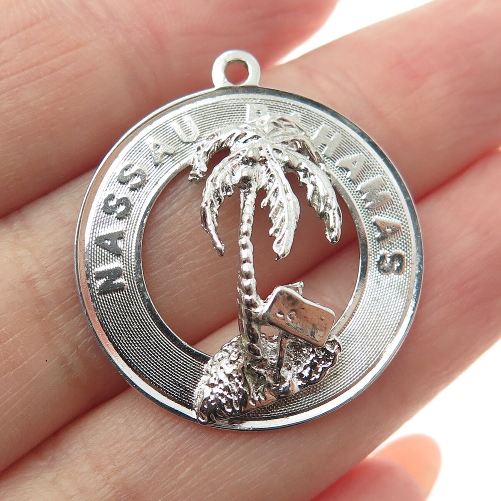 925 Sterling Silver Vintage Nassau Bahamas Palm Tree Charm Pendant