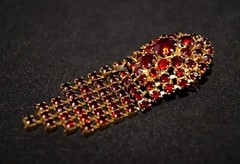 Vintage Bronze Soviet Brooch with garnet color stones pin Made in ussr